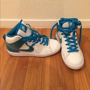 Teal and White Nike high-top sneakers